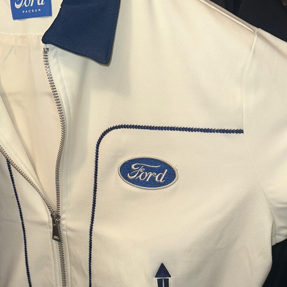 Ford Men's White and Navy Bomber Jacket - Picture 2 of 9